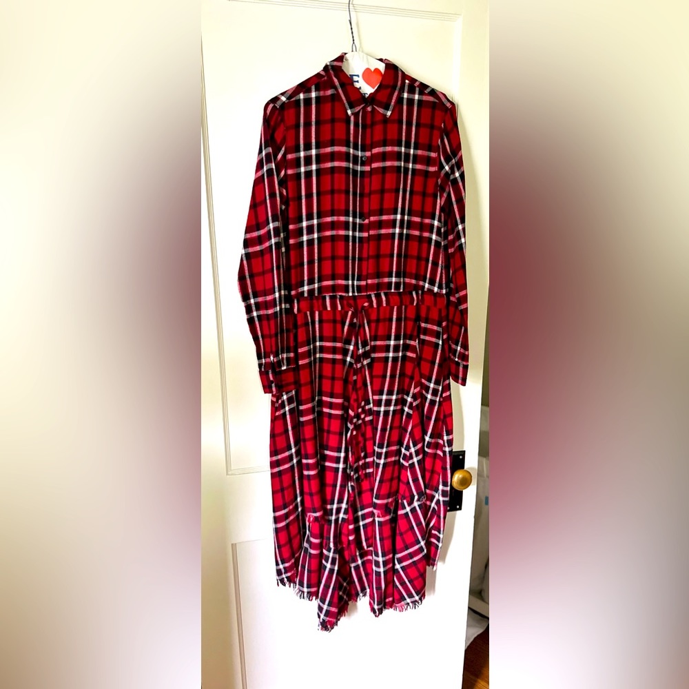 Zara Flannel Plaid Drawstring Dress